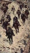 Giovanni Fattori Kavalleriecorps auf einer Dorfstrasse oil painting